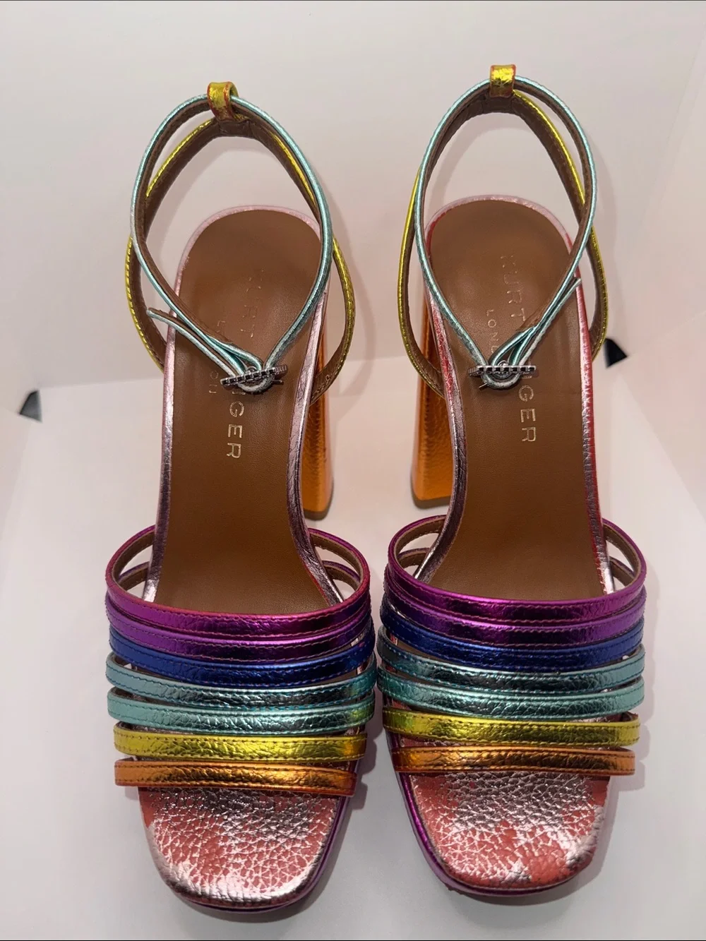Kurt Geiger Pierra Platform Sandal Heels Metallic Leather Women’s 36.5 US 6.5